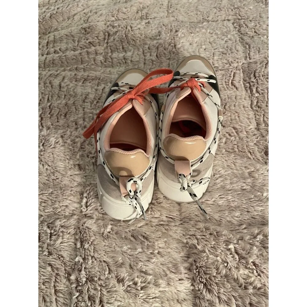 Karmen Womens‎ Platform Sneakers Pink & Beige Faux Leather Size 38